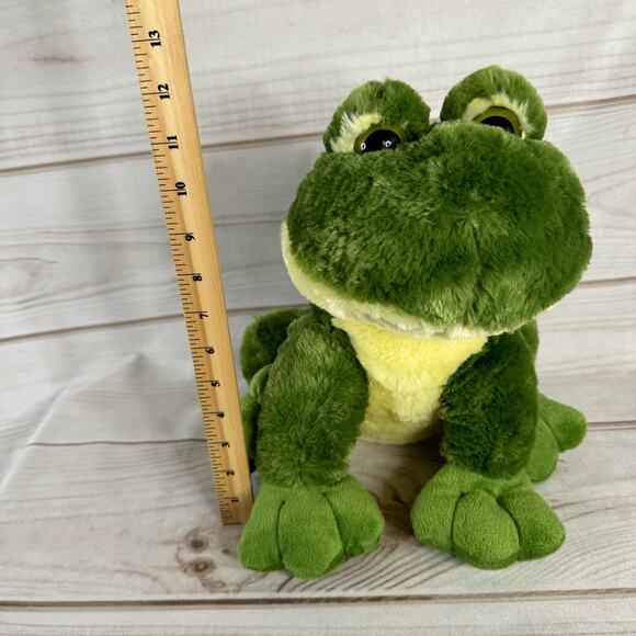 Toys R Us Plush Frog Stuffed Animal Green & Yellow Soft 2016 - 13" Long - Picture 4 of 4